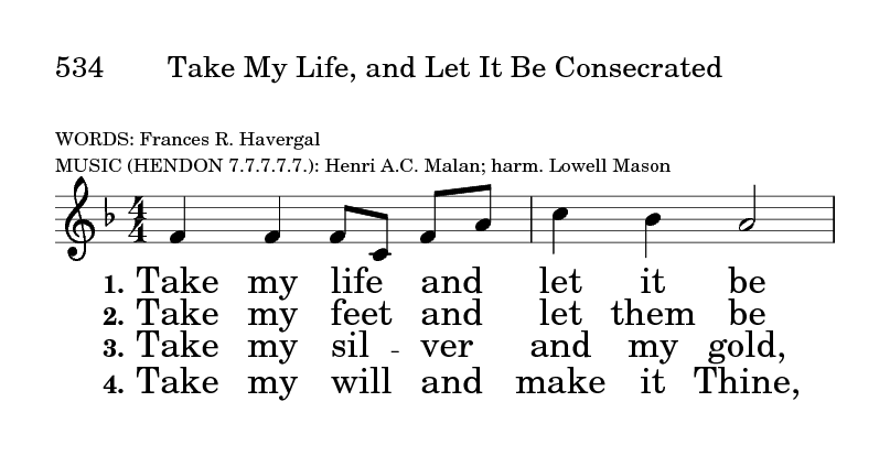 Song Lyrics for Take My Life Holiness from the Baptist Hymnal 2008