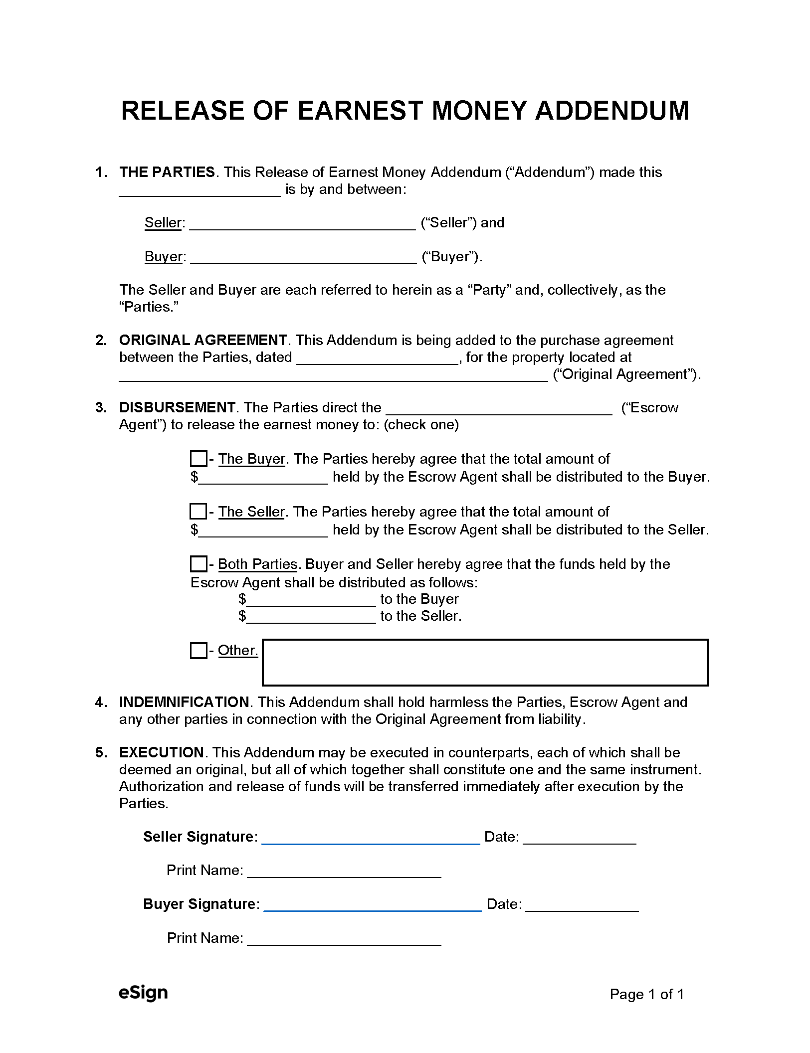 How Does the Release of Earnest Money Addendum Work?